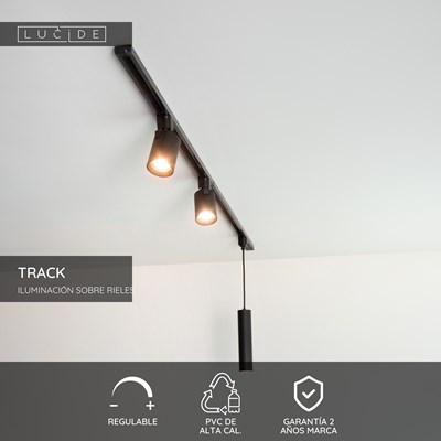 Lucide TRACK Alimentador - Sistema de carril monofásico / Iluminación con rieles - Simple/Doble - Negro (Extensión)